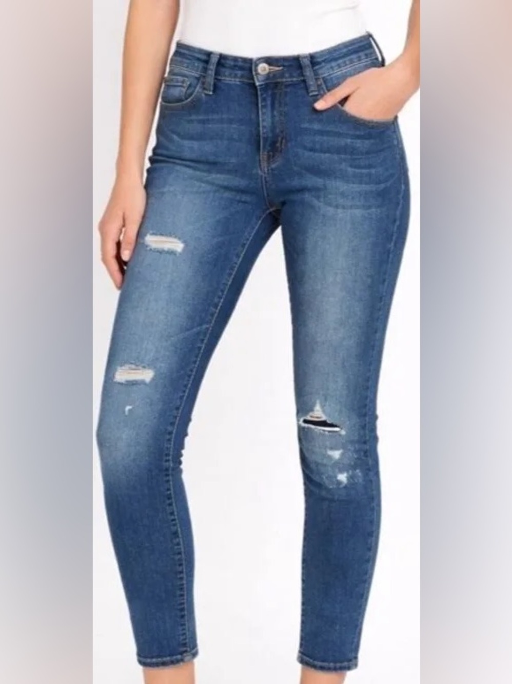 GAP Medium Blue Distressed Straight-Leg Jeans (True Skinny)